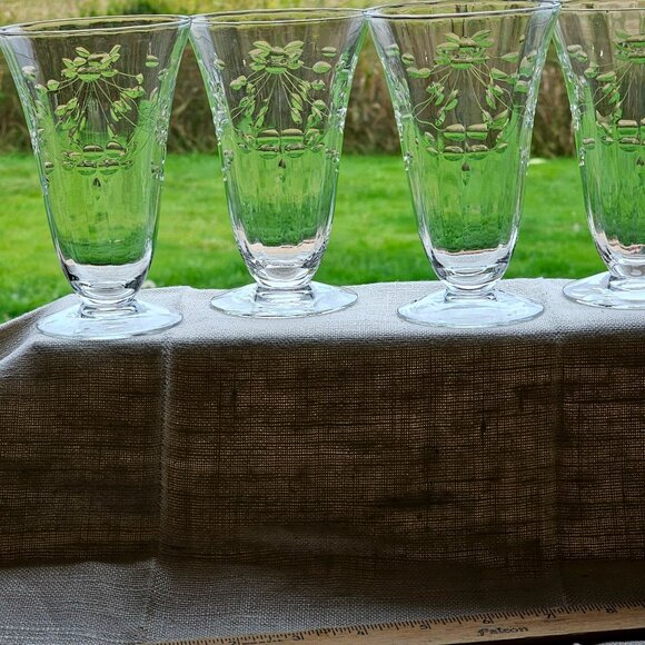 Depression Glass Cut Floral Ice Tea Glasses 5" lightweight optic fine crystal (4 - Picture 4 of 8